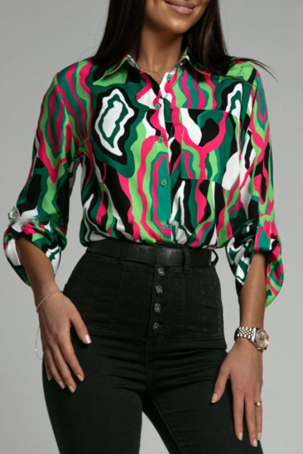 Green and Black Zebra Print Full Sleeves Shirt