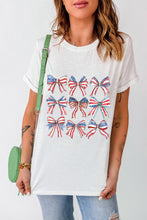 White American Flag Bow Knot Print Crew Neck Casual Tee