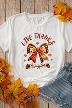 White GIVE THANKS Bowknot Graphic Cuffed Sleeve T Shirt