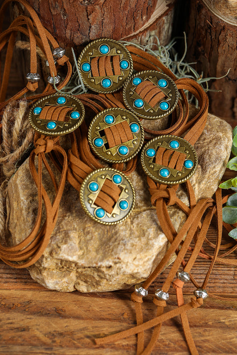 Chestnut Western Turquoise Decor Layered String Tassel Belt