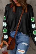 Black Sequined St Patrick Clover Patched Long Sleeve Top