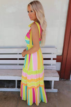 Multicolor Color Block Striped Bow Knot Straps Maxi Dress