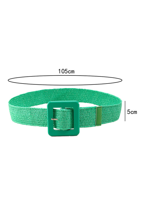 Dark Green Bohemian Woven Square Buckle Wide Belt