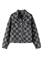 Black Checkered Patchwork Button up Denim Jacket