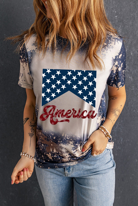 Multicolor Bleached Tie Dye Stylish America Graphic Tee