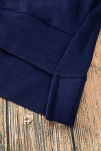 Navy Blue Solid O Neck High Low Hem Pullover Sweatshirt