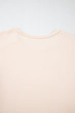 Beige Plus Size Flower Patched Side Slits Crewneck Top