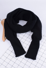 Black Wrap Up Sleeved Plain Knit Scarf