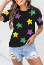 Black Colorful Sequin Stars Patched Relaxed T Shirt