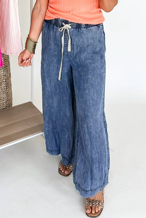 Dusk Blue Plus Size Drawstring High Waist Straight Leg Jeans