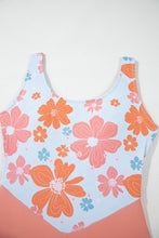 Orange Floral Patchwork Backless One Piece Swimsuit