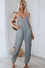 Gray Waffle Knit Spaghetti Straps Loose Fit Jumpsuit