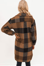 Khaki Plaid Button-Down Flap Pocket Long Shacket