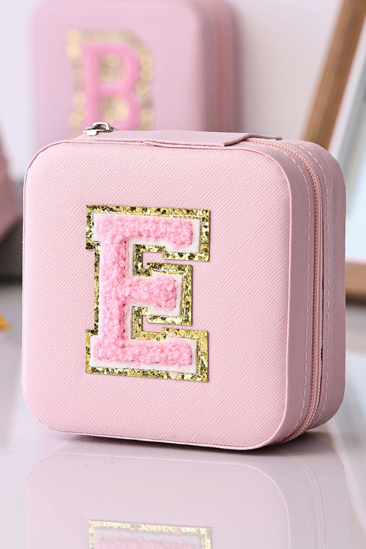 Pink Letter E Chenille Patch Jewelry Box