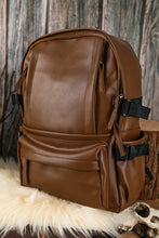 Chestnut Faux Leather Zipped Large Capacity Backpack