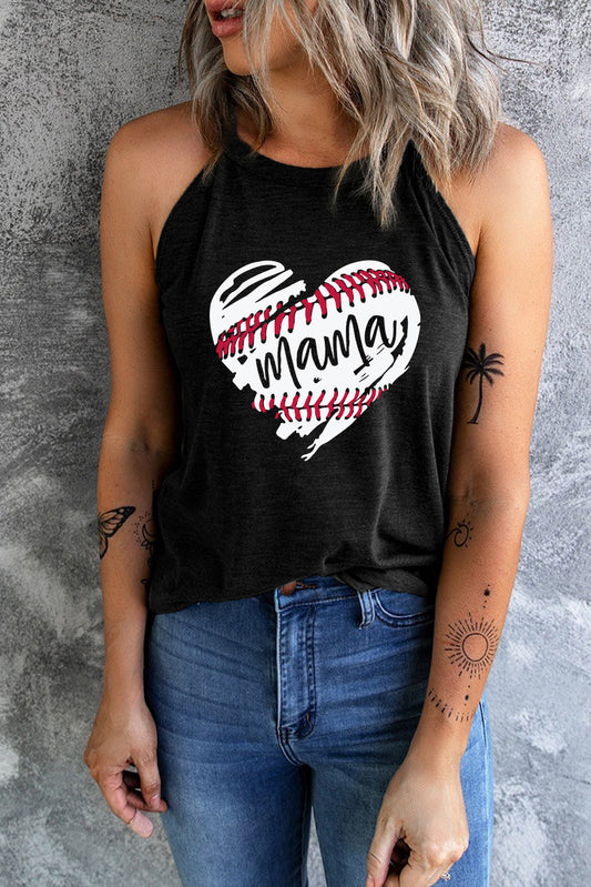 Black Baseball mama Heart Graphic Tank Top