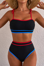 Black Triple Color Trimmed High Waist Bikini Set