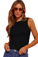 Black Plain Ruched Side Slim Tank Top