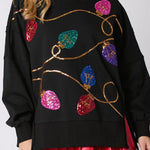 Black Bright Christmas Lights Sequined Oversized Sweatshirt