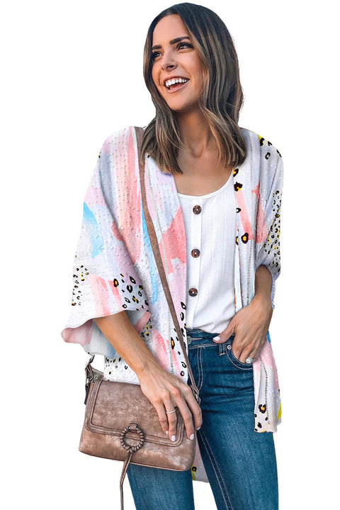 Floral Print Open Front Bell Sleeve kimono