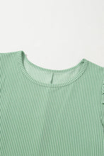 Mint Green Corded Knit Crew Neck Puff Sleeve Shift Mini Dress