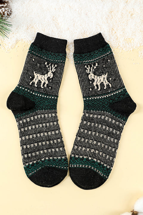 Blackish Green 5 Pairs/Set Christmas Reindeer Soft Crew Socks