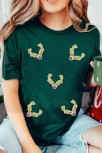 Green Christmas Reindeer Antler Patched Graphic Tee