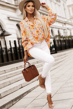 Yellow Floral Print Turn Down Collar Loose Shirt