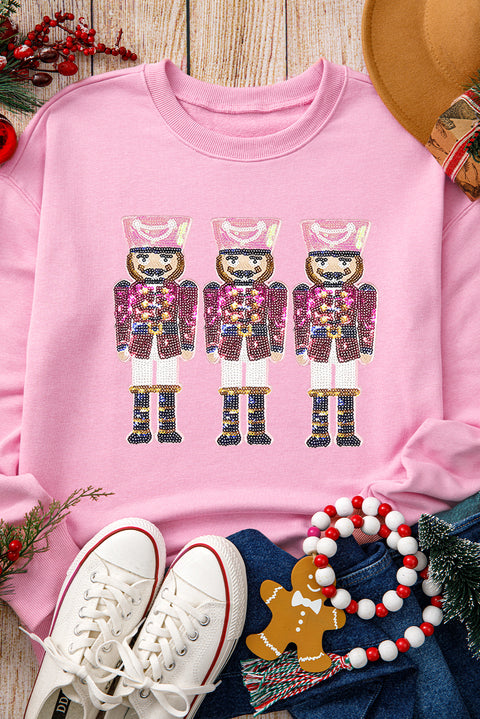 Pink Christmas Nutcracker Graphic Pullover Sweatshirt