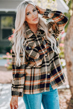 Orange Geometric Plaid Print Pocketed Shacket