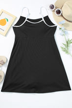 Black Sporty Ribbed Spaghetti Straps One Piece Swimdress