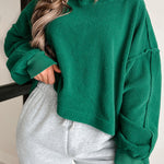 Dark Green Sherpa Fleece Drop Shoulder Hoodie