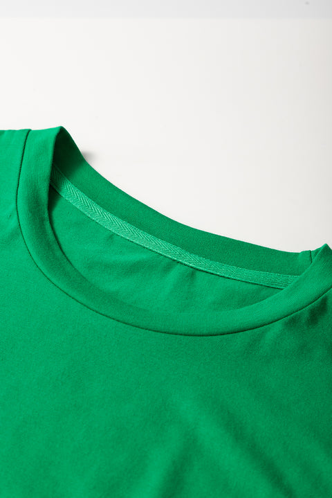 Bright Green Casual Plain Crew Neck Tee