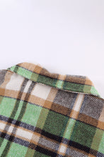 Green Geometric Plaid Print Pocketed Shacket