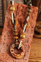 Brown Vintage Beaded Wooden Pendant Necklace