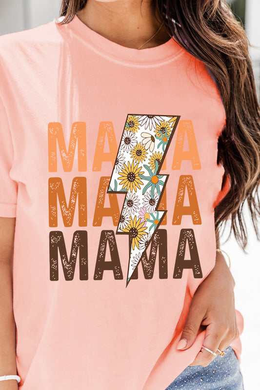 Pink MAMA Sunflower Bolt Graphic T Shirt