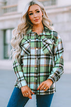 Green Geometric Plaid Print Pocketed Shacket