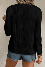 Black Textured Wavy Round Neck Long Sleeve Top