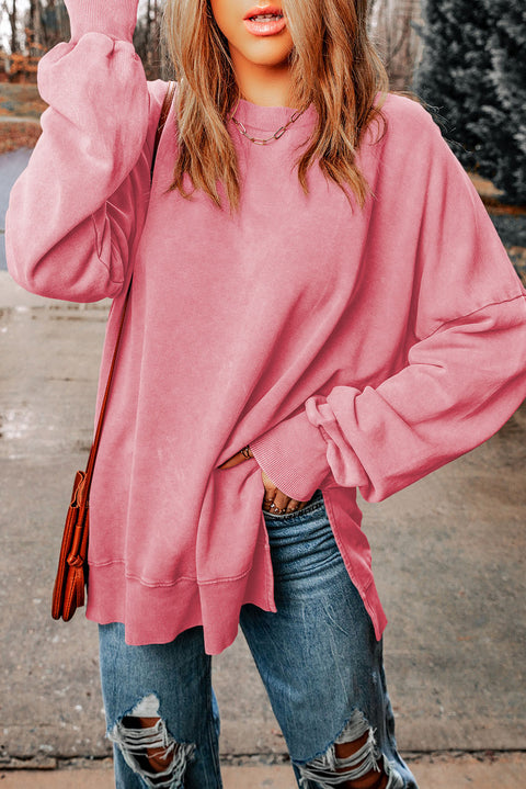 Grapefruit Orange Drop Shoulder Ribbed Trim Oversized Sweatshirt