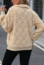 Apricot Checkered Plush Quarter Zipper Pullover Sweatshirt