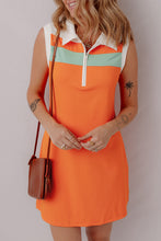 Russet Orange Colorblock Sleeveless Quarter Zip Collared Athletic Mini Dress