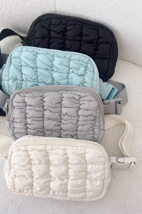 Gray Quilted Puffer Belt Bag Fanny Pack