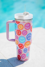 Fiery Red Rainbow Smiley Face Pattern Tumbler with Straw 40oz