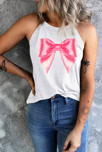 White Bow Tie Print Slim Fit Sleeveless Top