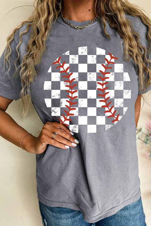 Gray Vintage Checkered Baseball Graphic Tee