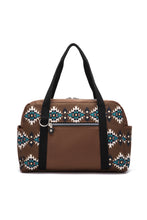 Coffee Western Aztec Print PU Leather Large Travel Duffel Bag