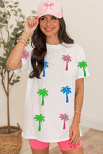 White Sequin Coconut Tree Graphic T Shirt