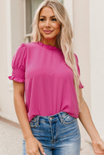 Solid Color Smocked Puff Sleeve Blouse