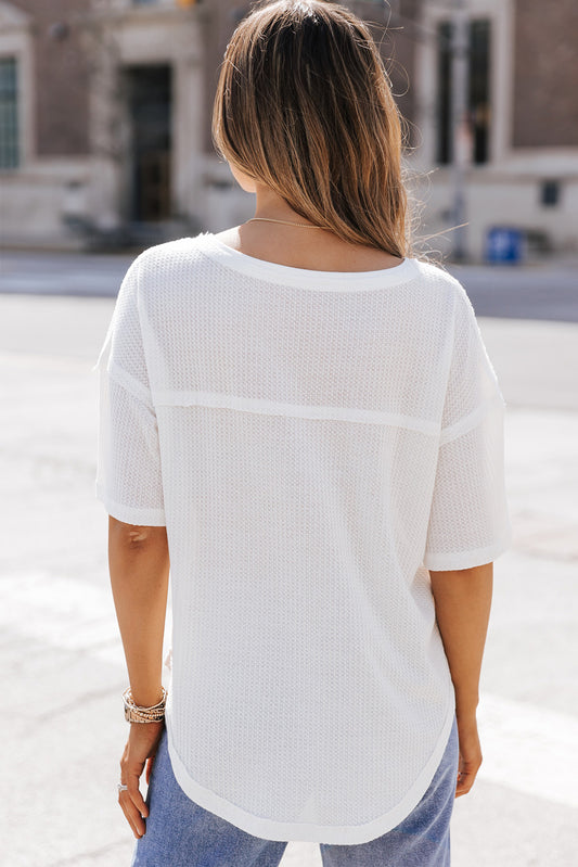 Waffle Knit Drop Shoulder Loose Top