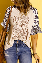 Khaki Western Pattern Leopard Patchwork Waffle Knit T Shirt